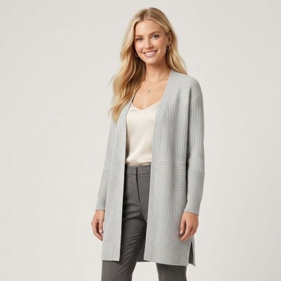 Sweaters - Lety & Me Heather Heather Grey Ribbed Mixed Stitch Open Front Cardigan Size M